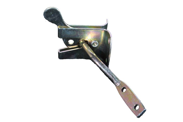 Hebelverschluss aus verzinktem Metall mit Montagebohrungen für Türen oder Kisten.