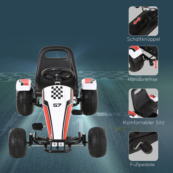 HOMCOM Kinder Go Kart, 104L x 66B x 57H cm, Stahl, Weiß