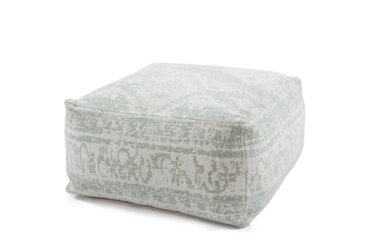 Pouf- Kissen-Set Hocker handgewebt Elfenbein / Mint 80 cm
