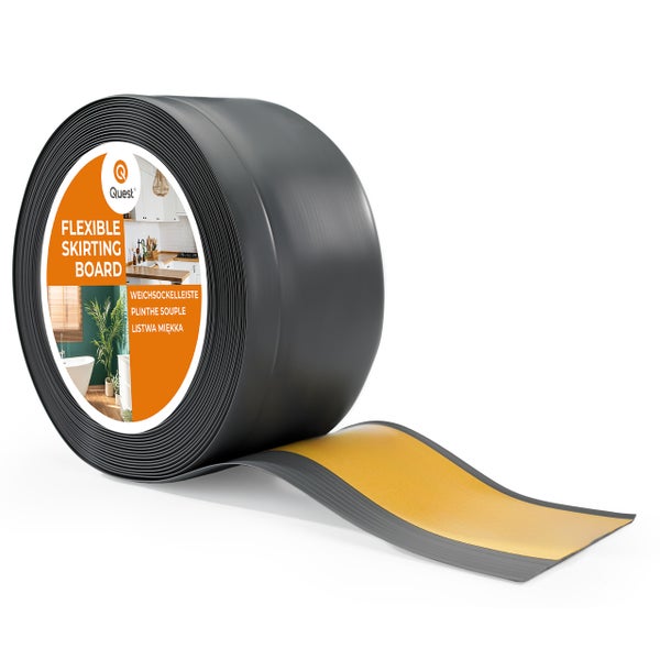 Quest Weichsockelleiste Selbstklebend, Breite Sockelleiste 100 x 25 mm, PVC Knickleiste für Wand, Boden, Flexibel, Dunkelgrau, 1 Meter
