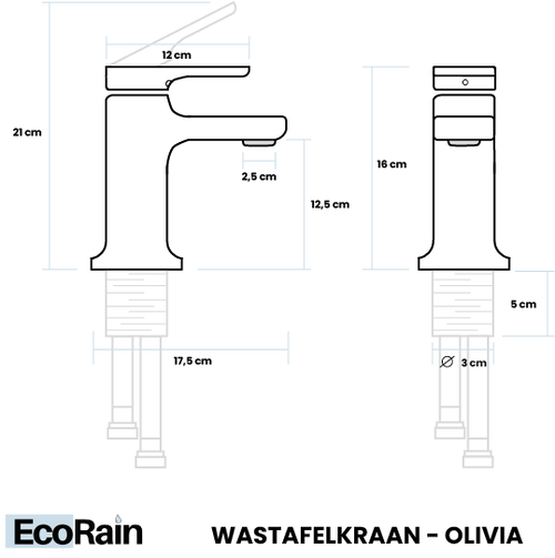 EcoRain 30% Wassersparender Waschtischarmatur Olivia aus Edelstahl RVS 304 und Messing - Universeller Anschluss - Anti-Kratz-Beschichtung - Erhält Wasserdruck - Gun Metal