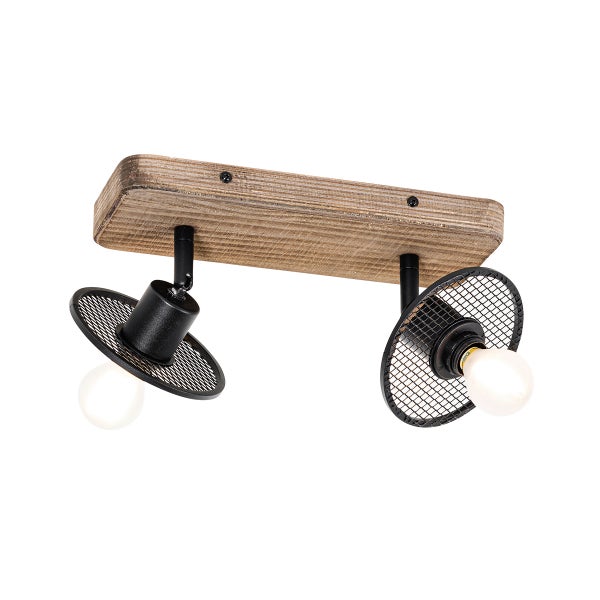 Deckenleuchte mit zwei Strahlern, Holz und Metall