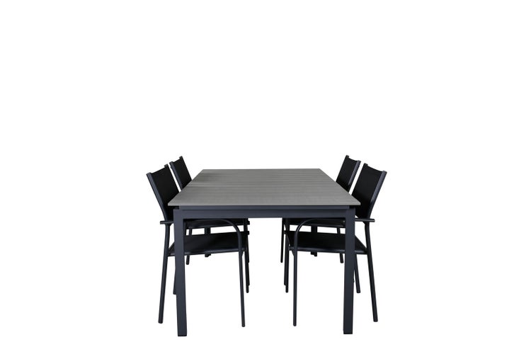 Levels Gartenset Tisch 100x160/240cm und 4 Stühle Santorini schwarz, grau. 100 X 160 X 75 cm