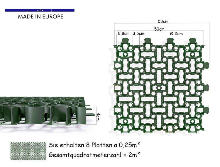 8x Rasengitter Paddockplatte 50x50 cm Reitplatzmatten Rasenmatten Rasenwaben Kiesgitter Parkplatzrasen 2 m²
