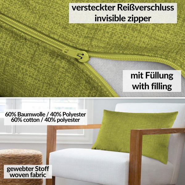 Kissenhülle Leinenoptik 30x50cm mit Füllung Pistaziengrün