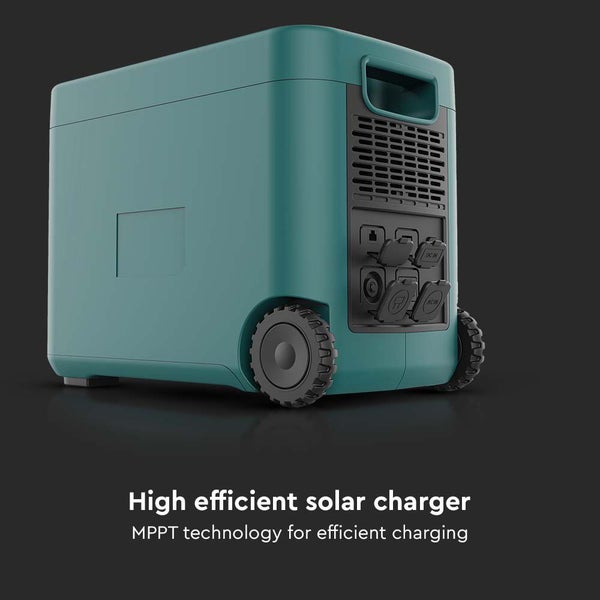 Tragbarer Solargenerator mit Anschlüssen und Rädern