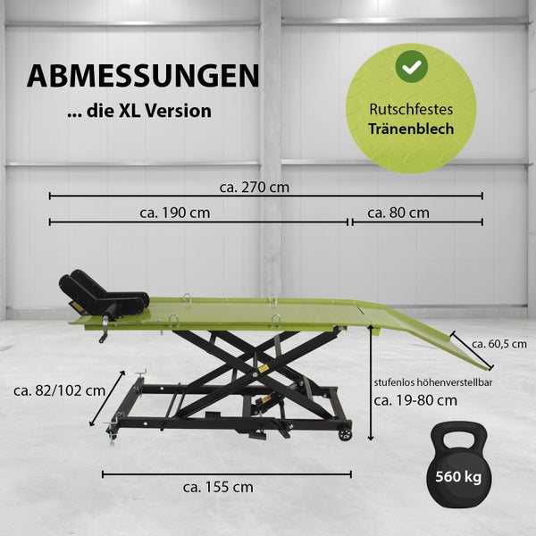 Hydraulische Motorradhebebühne XL 560 kg Scherenhub Breite 60,5 cm Motorradheber in Schwarz/Grün