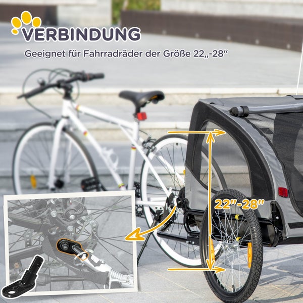 PawHut Hundeanhänger, 140L x 71B x 35H cm, Oxfordstoff (100% Polyester), Stahl, Schwarz