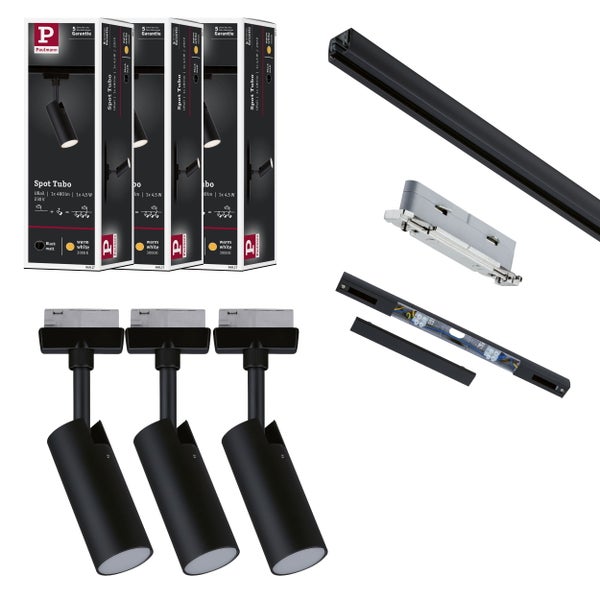 URail LED Schienenspot Tubo Starterset 3x166lm 3x4,5W 3000K 230V Schwarz matt