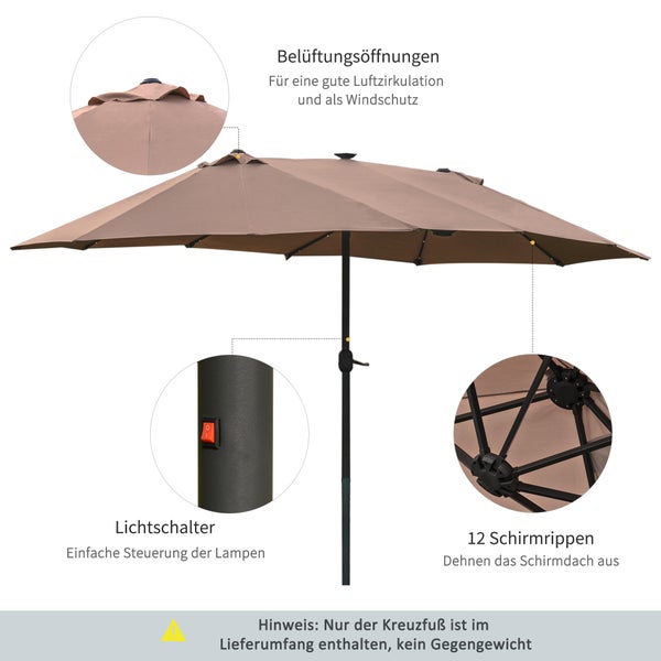 Outsunny Sonnenschirm, 260L x 440B x 240H cm, Metall, Polyester, Khaki