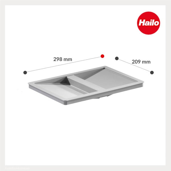 Hailo Einlegetablett aus Kunststoff mit den Maßen 298 Millimeter mal 209 Millimeter.