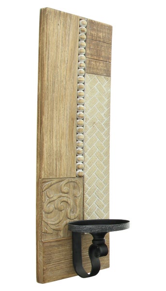 FRANK FLECHTWAREN | Wandkerzenhalter Stilmix, HOLZ, METALL, H: 45 cm