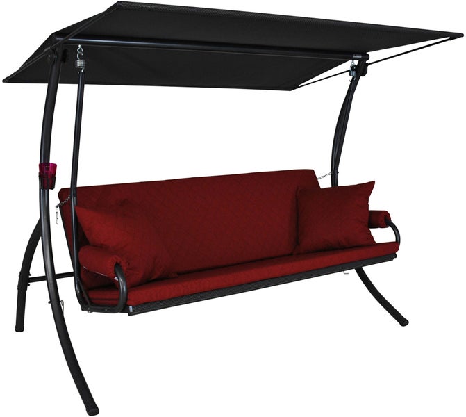 Gartenschaukel mit Sonnendach und roter Polsterung