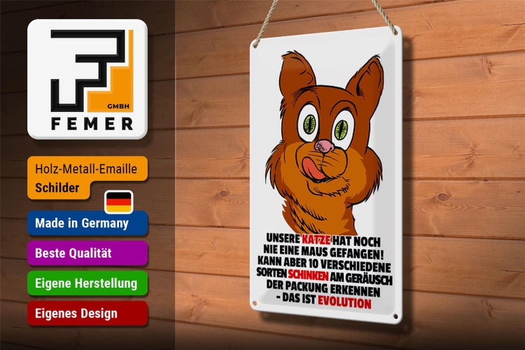 Blechschild Spruch 20x30cm Katze hat noch nie Maus gefangen