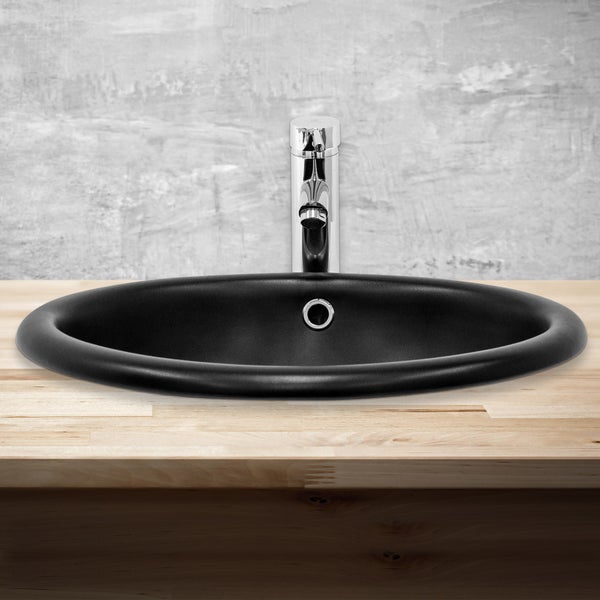 ML-Design Waschbecken aus Keramik in Schwarz matt 49x40,5x19,5 cm Oval, Einbauwaschbecken mit Überlauf, Aufsatzwaschbecken Einbauwaschtisch Waschschale Handwaschbecken, für Badezimmer / Gäste WC