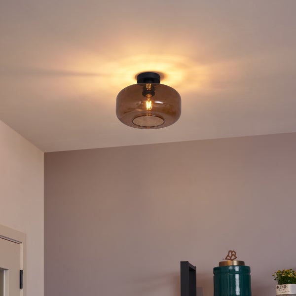 Retro Deckenleuchte Schwarz mit Bronzeglas - Bizle