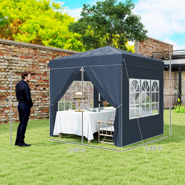 Outsunny Pavillon 2,5x2,5m, wasserabweisend Stabil Winterfest Pop-up Faltpavillon, UV Schutz 50+, Faltbar Partyzelt Gartenzelt mit 4 Seitenteilen Tasche Gartenpavillon für Camping Garten, Dunkelblau