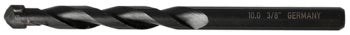Steinbohrer 10 Millimeter, 3/8 Zoll, aus schwarzem Stahl mit Hartmetallspitze.