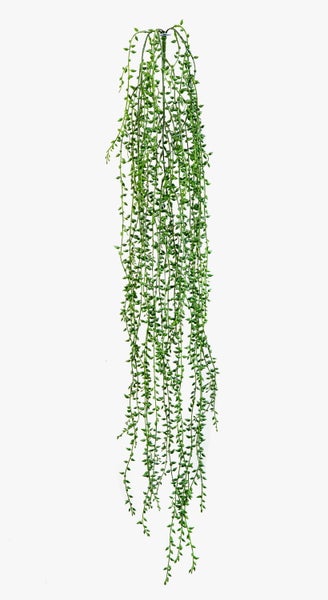 Künstliche Hängepflanze mit kleinen grünen Blättern an langen Ranken.