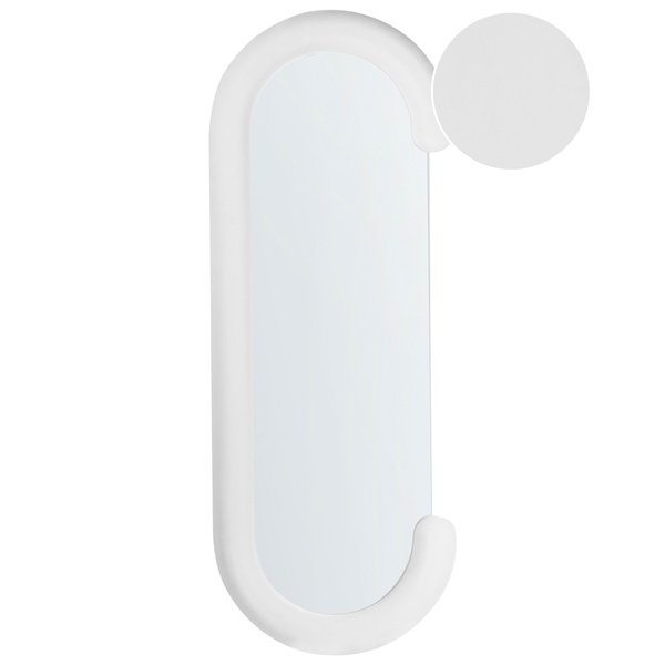 Rechteckiger Spiegel mit runden Kanten und kreisförmigem Detail