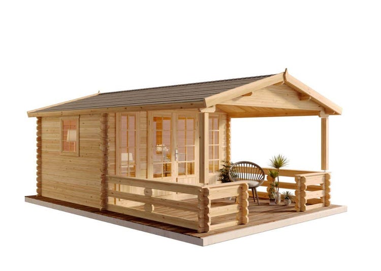 Alpholz Gartenhaus Lappland-B ISO Gartenhaus aus Holz, Holzhaus mit 44 mm Wandstärke inklusive Terrasse FSC zertifiziert, Blockbohlenhaus mit Montagematerial