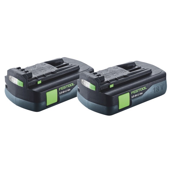 Festool Akku Set 2x BP 18 Li 3,0 C Akku 18 V 3,0 Ah / 3000 mAh Li-Ion ( 2x 577658 ) mit Ladestandanzeige