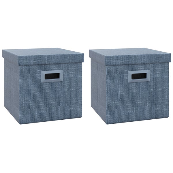 HOMCOM Aufbewahrungsbox 2er-Set Stapelbare Aufbewahrungswürfel, Faltbare Aufbewahrungskiste für Wohnzimmer, Schlafzimmer, 30 x 30 x 29 cm, Blau