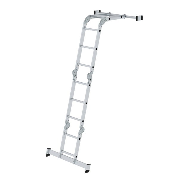 PROREGAL Vielzweckleiter 4-Teilig mit Traverse und Holzbelag 2 x 2 & 2 x 3 Sprossen
