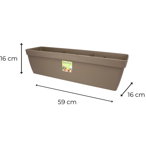 Blumenkasten Balkongeländer Balkon Blumenkasten Balkonkasten mit Halterung Balkonkasten Geländerkästen Balkonkasten mit Wasserspeicher 60 cm taupe