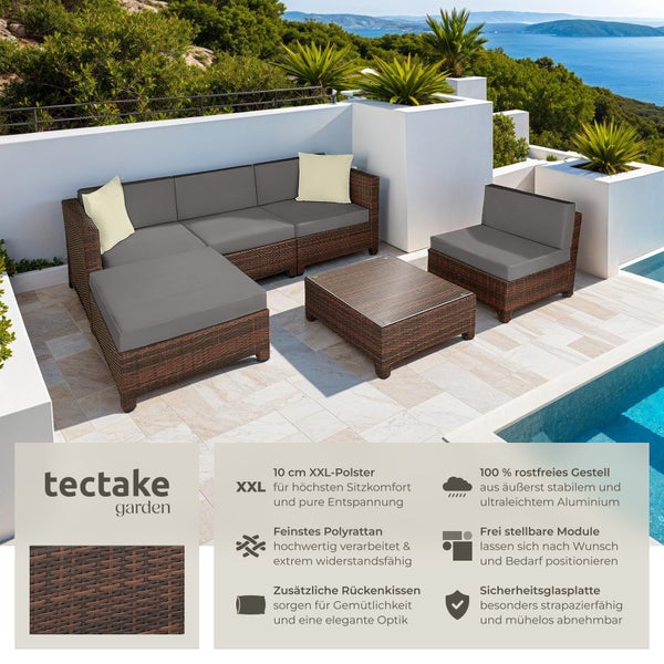 Rattan Lounge tectake  mit Sicherheitsglasplatte mit Aluminiumgestell schwarz/braun