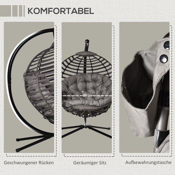 Outsunny Hängesessel, Hängekorb mit Gestell für 1 Person, faltbar, 126 x 118 x 172 cm, Stahl, Sand