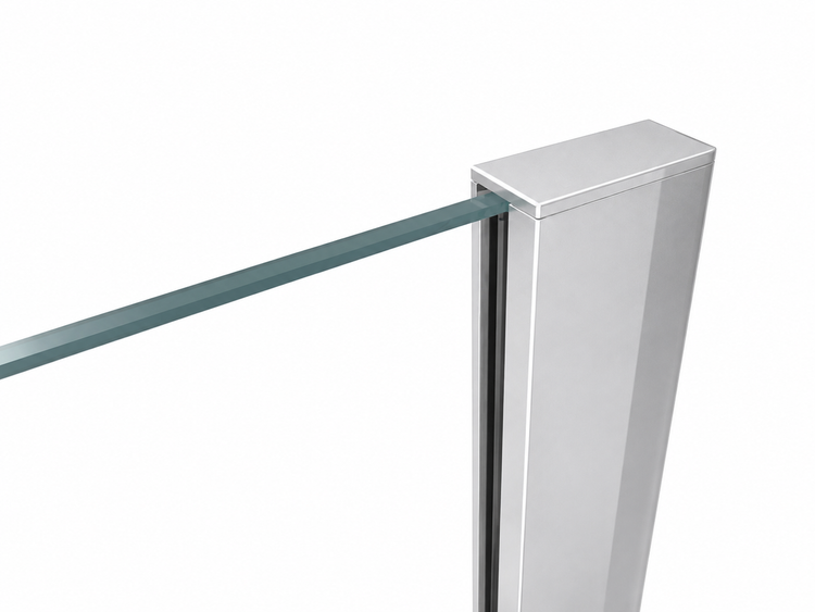 Wandanschlussprofil für Duschkabine aus Metall mit Glaselement.