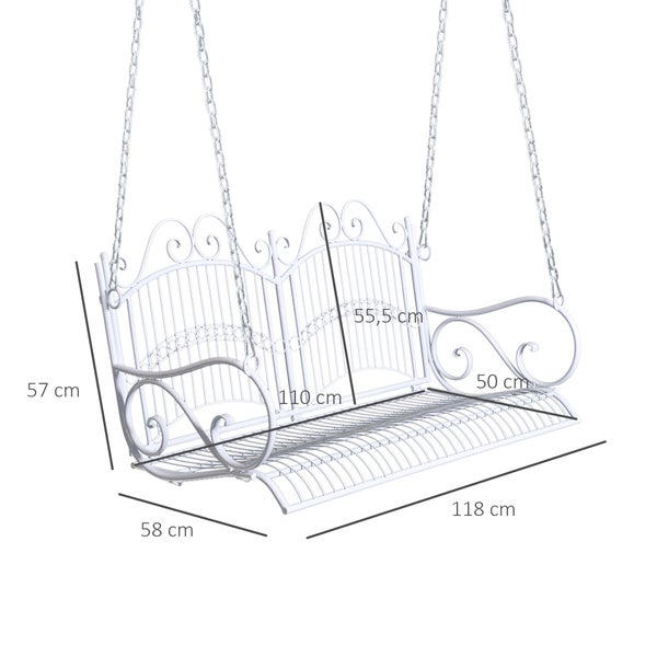 Outsunny Hängebank, Gartenschaukel mit Ketten, 118x58x57cm, Metall, Weiß