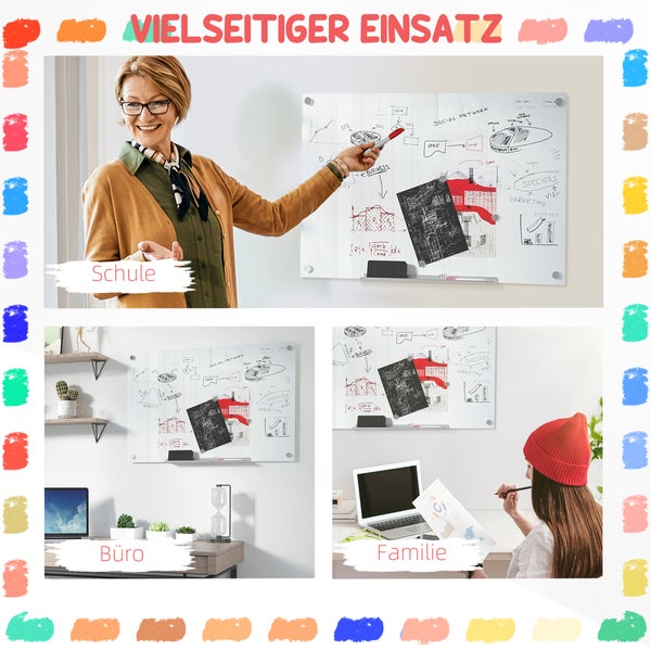 Glas-Magnetboard für den vielseitigen Einsatz in Schule, Büro und zu Hause zur Organisation und Präsentation.