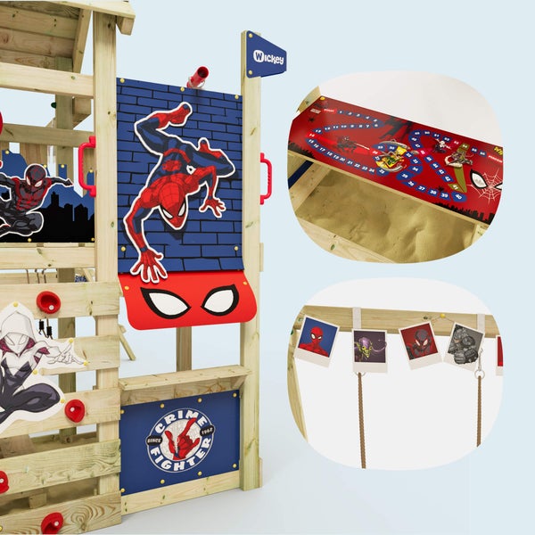 WICKEY Spielturm Marvel Spider-Man Story mit Rutsche, Kletteranbau und Doppelschaukel