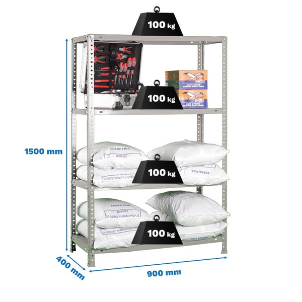 PROREGAL Schraubregal Panda Mid HxBxT 150 x 90 x 40 cm Fachlast 100 kg Grau