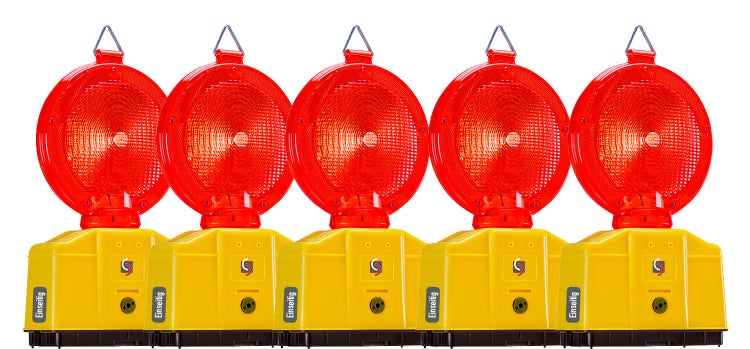 Vollsperrung Set 5 x LED Warnleuchten rot Ein- oder Zweiseitg optional mit Batterien / Zweiseitig ohne Batterien