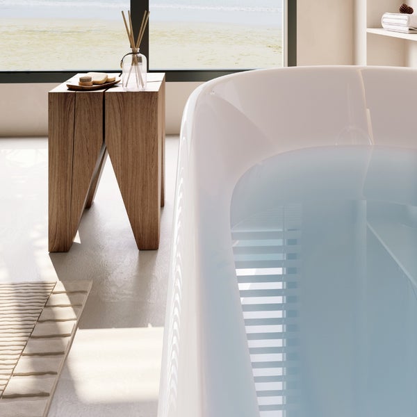 Home Deluxe - freistehende Badewanne - LENI - Weiß, mit schwarzer Armatur - Maße: ca. 170 x 80 x 58 cm - Füllmenge: 235 Liter, inkl. Überlaufschutz, Siphon und Verschluss I Spa, für 2 Personen