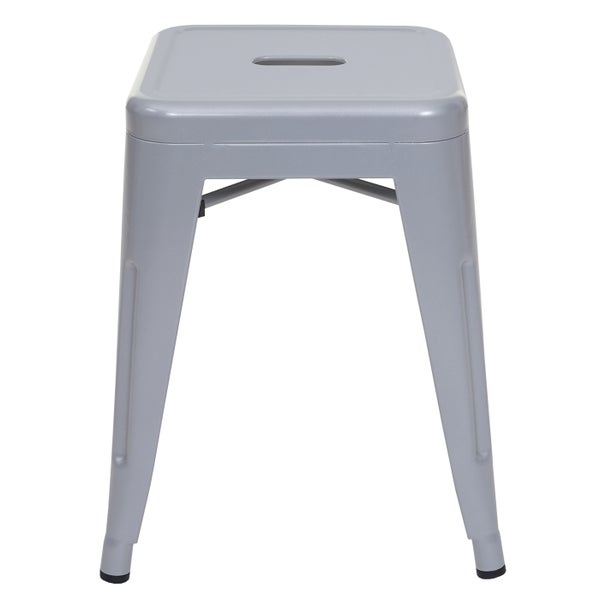 Metallhocker mit rechteckiger Sitzfläche und Fußstützen