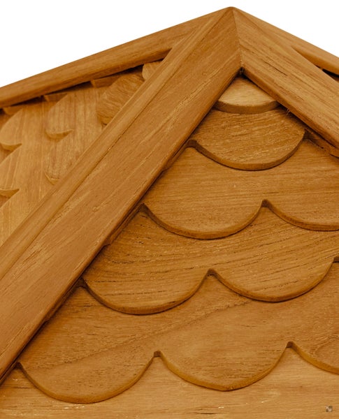 Teak Vogelfutterhaus mit Standfuß als wetterfeste Futterstation premium