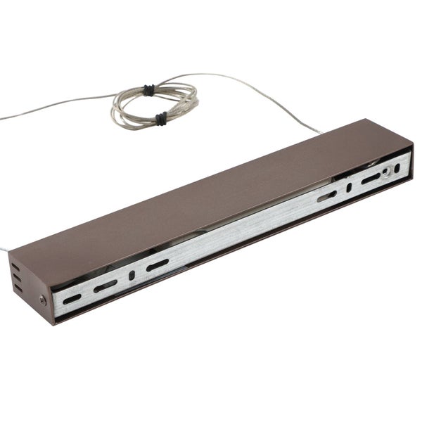 Rechteckige Deckenhalterung aus Metall in Bronze mit Montageschiene und Kabel.