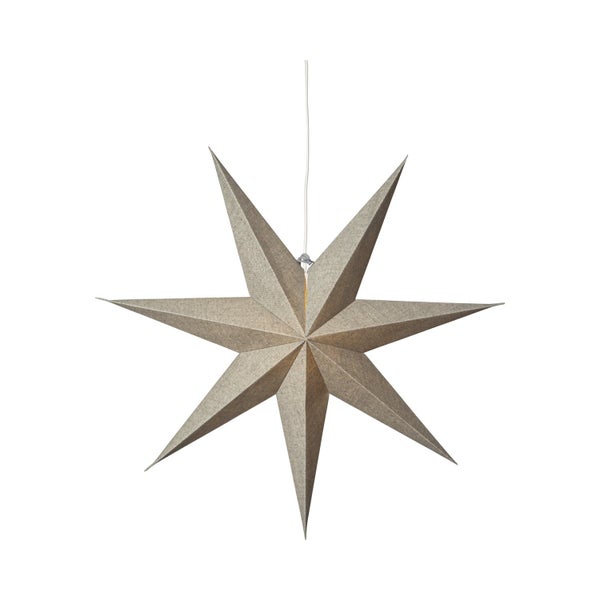 Dekorative Sternleuchten aus Papier, teilweise hängend, teilweise auf dem Boden stehend, weihnachtliche Atmosphäre