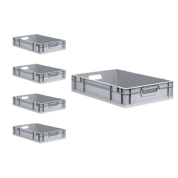 PROREGAL Spar Set 5x Eurobox Nextgen Economy Mit Scharnierdeckel & Schwarzen Schiebeschnappverschlüssen Griffe Offen HxBxT 12 x 40 x 60 cm 23 Liter