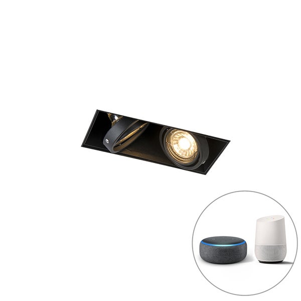 Schwarzer, zweiflammiger LED Einbaustrahler, schwenkbar und Smart Home fähig mit Sprachsteuerung über Amazon Alexa und Google Assistant.