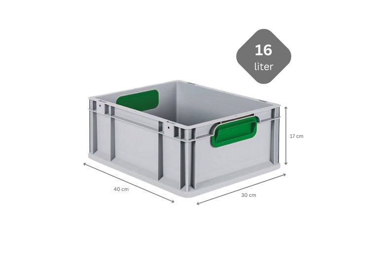 PROREGAL Spar Set 5x Eurobox Nextgen Color HxBxT 17 x 30 x 40 cm 16 Liter Griffe Grün Geschlossen Glatter Boden Eurobehälter Transportbox