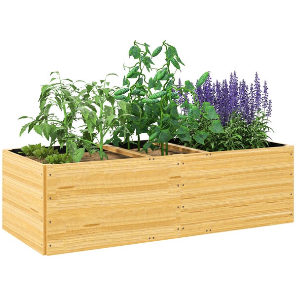 Outsunny Hochbeet aus Holz, Pflanzbeet Frühbeet mit 3 Pflanzzonen, Gartenbeet Blumenkasten, Pflanzkasten 140 x 60 x 40cm Gemüsebeet für Garten Balkon Terrasse, Pflanzkübel für Blumen, Pflanzen, Obst