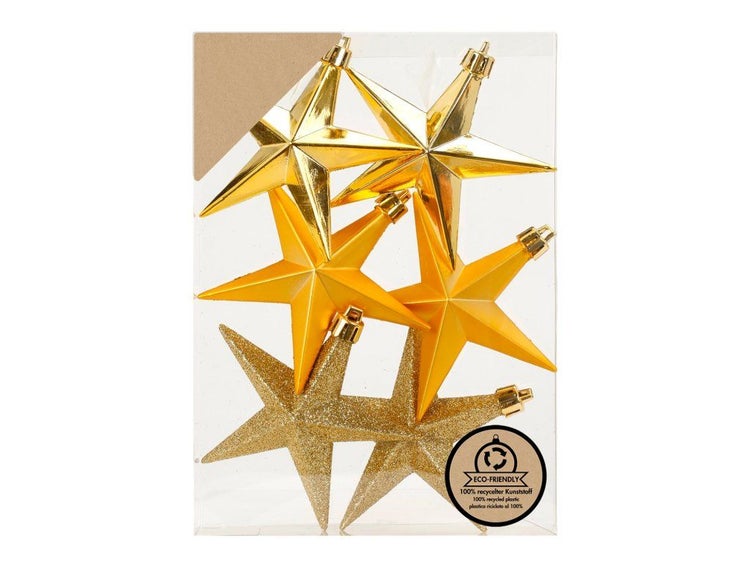Set mit fünf Weihnachtssternen aus Kunststoff in verschiedenen Oberflächenausführungen für die Weihnachtsdekoration
