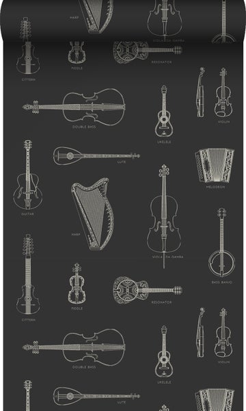Origin Wallcoverings Tapete Musikintstrumente Schwarz - 53 cm x 10.05 m - 347450