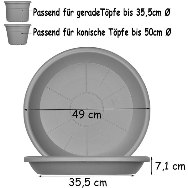 6x Blumentopf Untersetzer Ø 49 cm Farbe Anthrazit Kunststoff Blumenuntersetzer Blumentopfuntersetzer passend zu Ø 50 cm Blumentöpfen