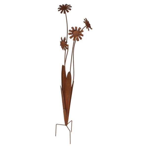 Gartenstecker Blume aus Metall in Edelrost-Optik für die Gartendekoration.